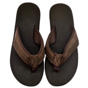 Flojos Flip Flop Sandals Brown Faux Leather Comfort Beach Shoes Size 11.5in